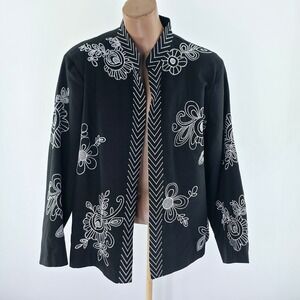 Silk Land Collection Woman Jacket Women 1X Black Silk Floral Embroidered Elegant